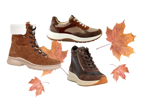 Bequemschuhe für den Herbst 3 Bequemschuhe für den Herbst mit Laub im Hintergrund